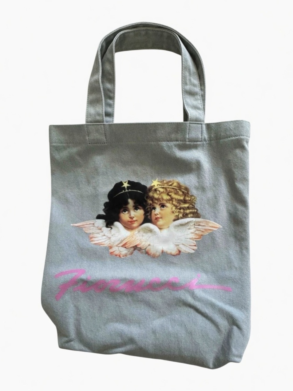 Fiorucci Blue Denim Angels Logo Graphic Tote Bag Denim Shopper NWOT Y2K